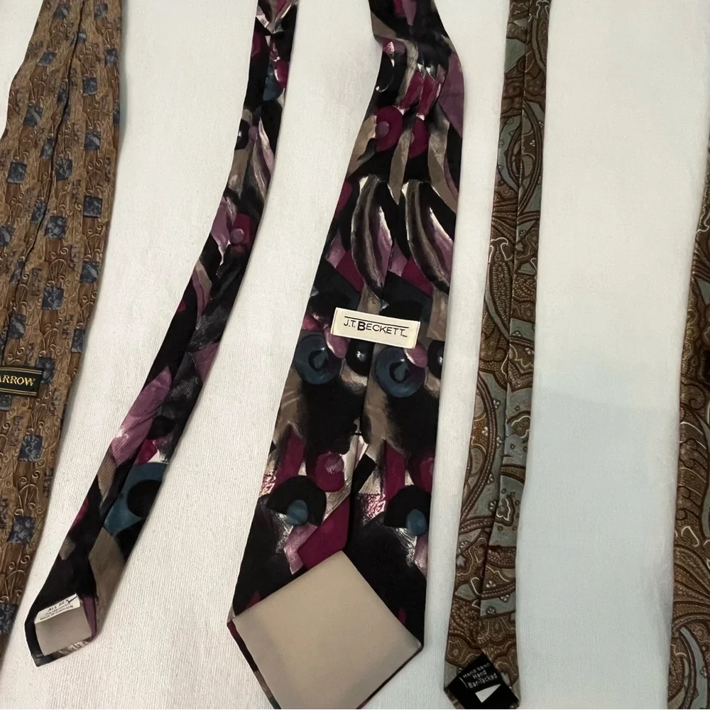 Oscar de la Renta, Croft & Barrow & J.T Beckett 3 Silk Ties Black Brown Blue - Picture 5 of 12